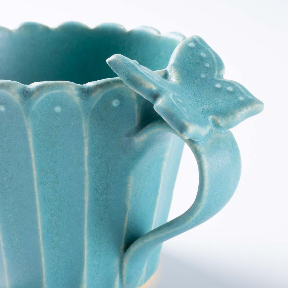アトリエ野恵 蝶々しのぎマグカップ(ブルーグリーン) アトリエ野恵 陶磁器作家もの