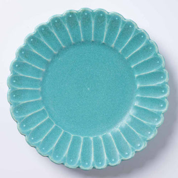 アトリエ野恵　しのぎ中皿（ブルーグリーン） アトリエ野恵 陶磁器作家もの