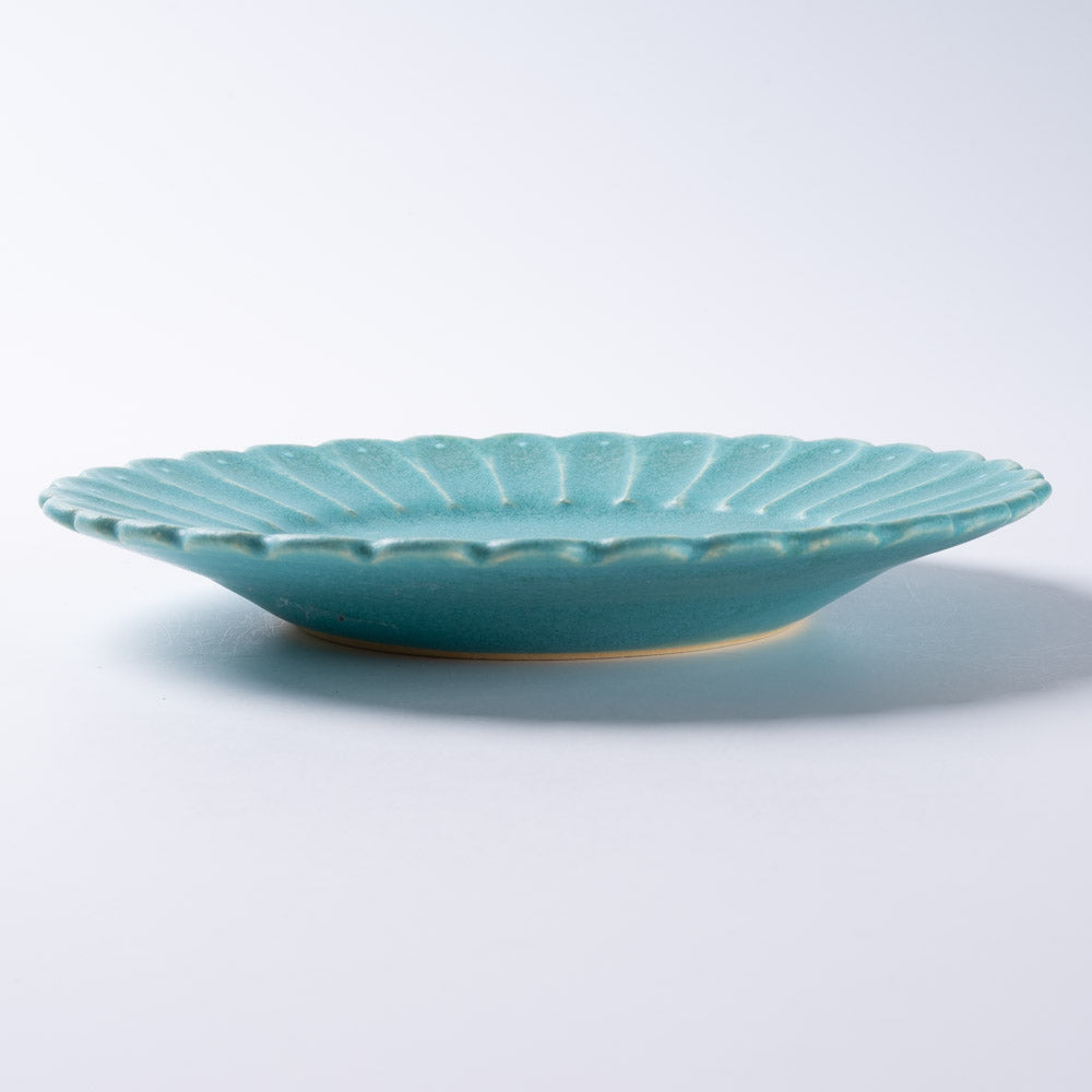 アトリエ野恵 しのぎ中皿(ブルーグリーン) アトリエ野恵 陶磁器作家もの
