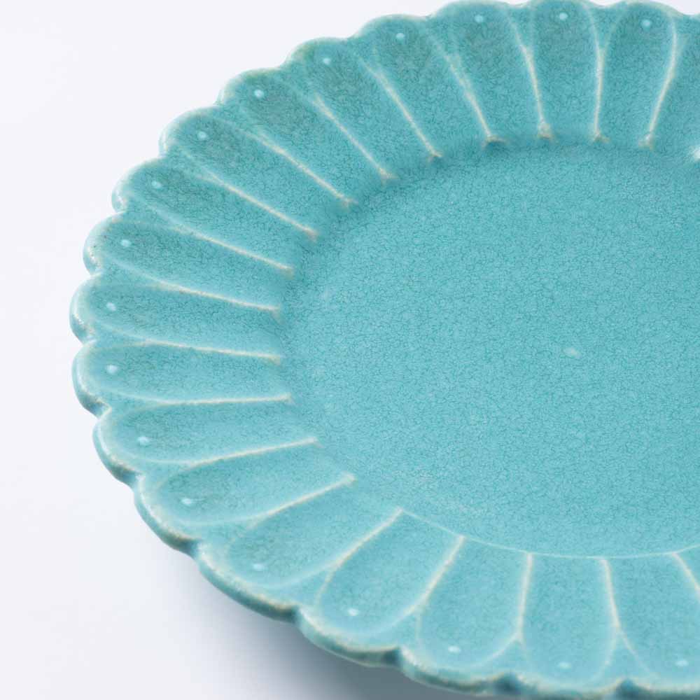 アトリエ野恵 しのぎ中皿(ブルーグリーン) アトリエ野恵 陶磁器作家もの