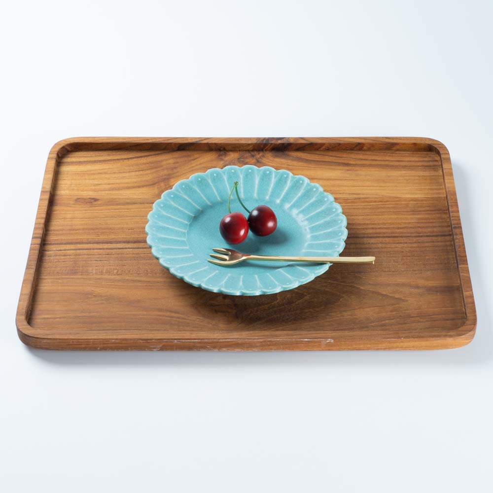 アトリエ野恵 しのぎ中皿(ブルーグリーン) アトリエ野恵 陶磁器作家もの