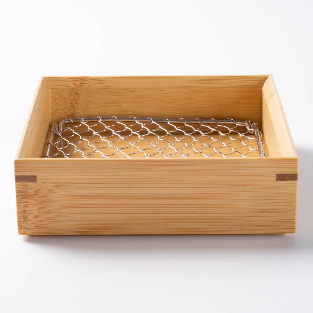 ヤマコー 竹・天ぷら盛皿 クリア 正角4寸 (ステンレス目皿付) ヤマコー 木工もの