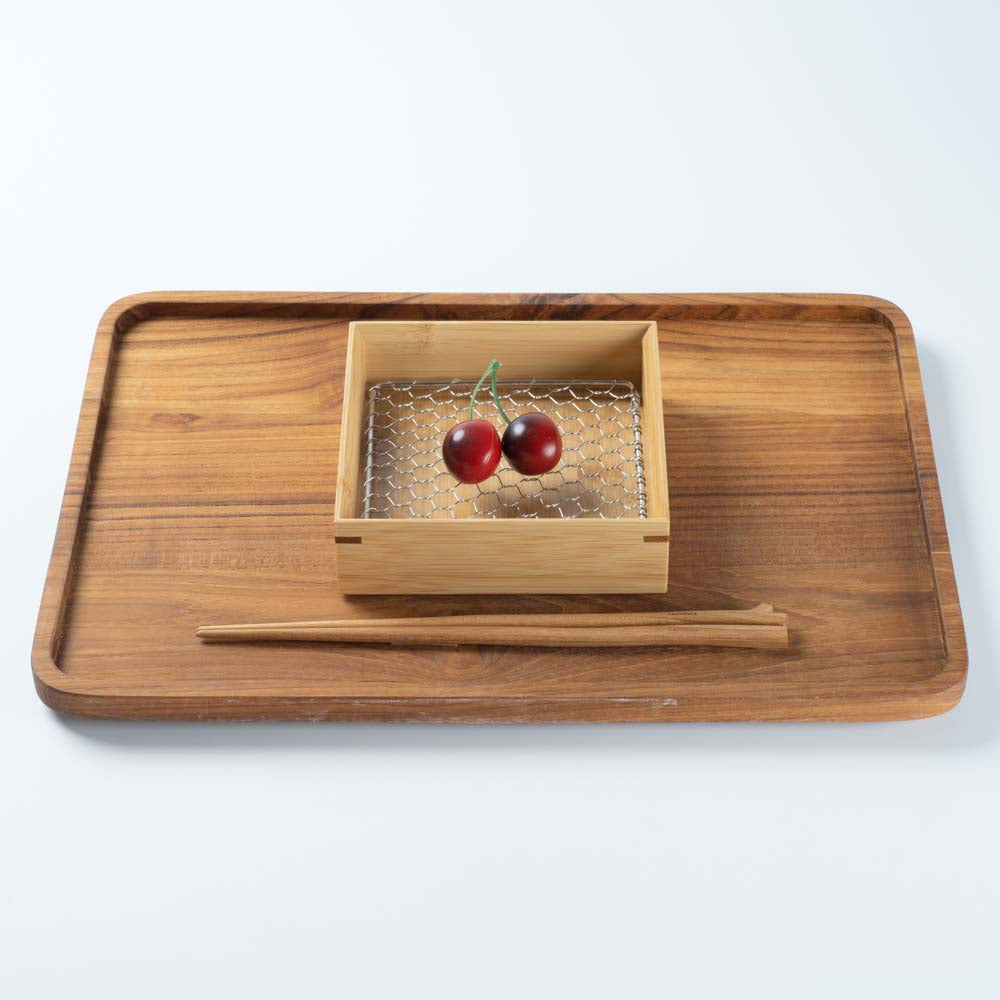 ヤマコー 竹・天ぷら盛皿 クリア 正角4寸 (ステンレス目皿付) ヤマコー 木工もの