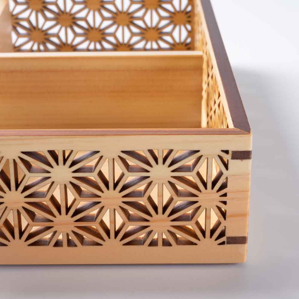 ヤマコー ひのき細密盛器 麻の葉 四ツ切 ヤマコー 木工もの