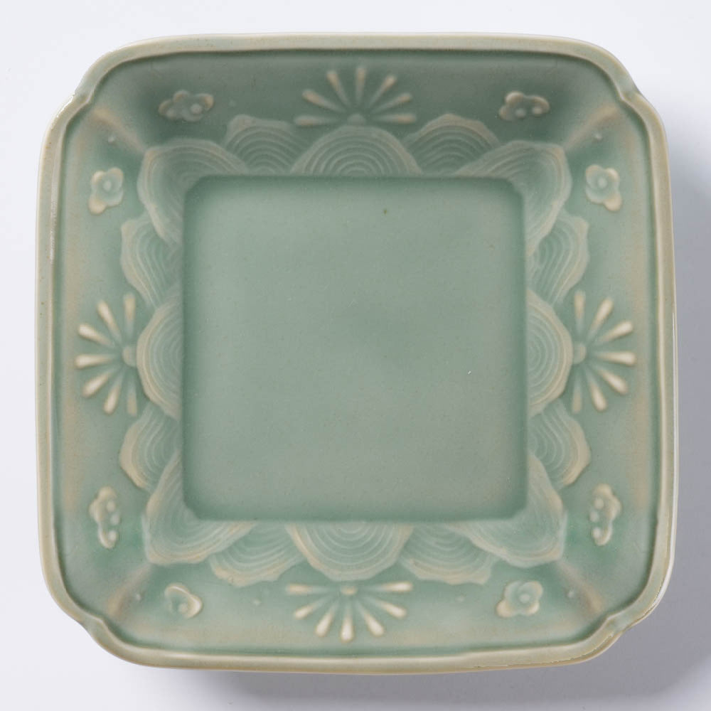 篠山藩窯 王地山陶器所 青磁波岩文角小皿 篠山藩窯 王地山陶器所 王地山焼