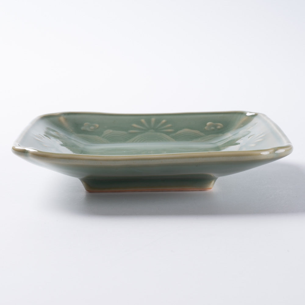 篠山藩窯 王地山陶器所 青磁波岩文角小皿 篠山藩窯 王地山陶器所 王地山焼