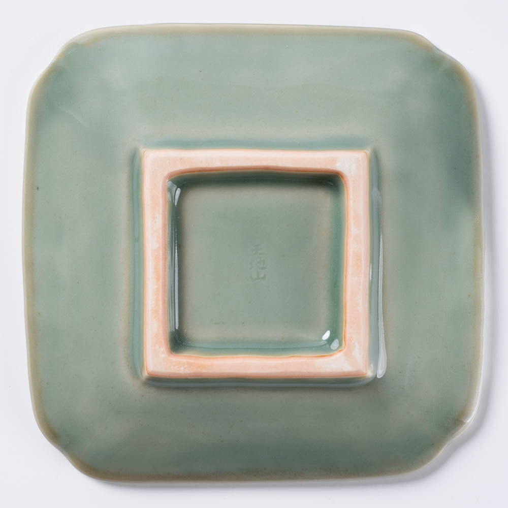 篠山藩窯 王地山陶器所 青磁波岩文角小皿 篠山藩窯 王地山陶器所 王地山焼