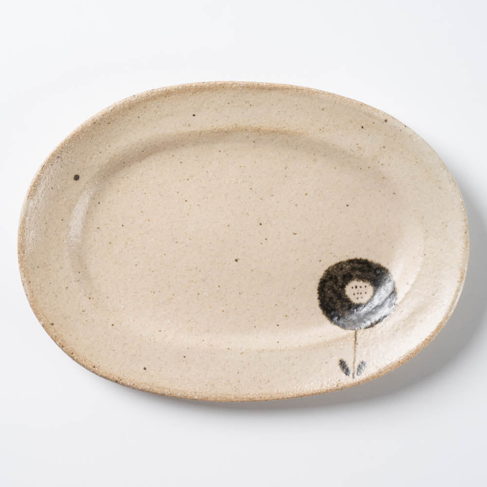 作家 岡村朝子 オーバル皿 小 flower B 作家 岡村朝子 陶磁器作家もの