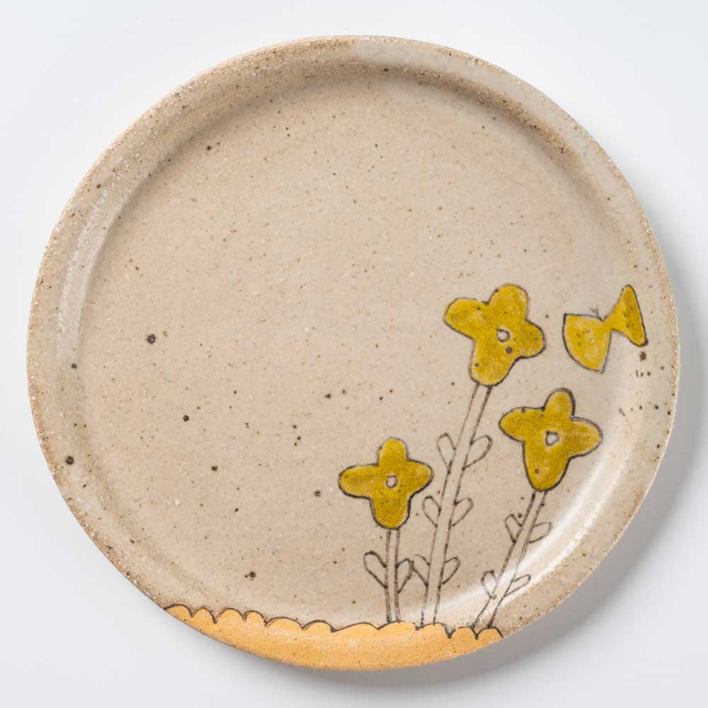 作家 岡村朝子 丸皿 小 黄花 作家 岡村朝子 陶磁器作家もの