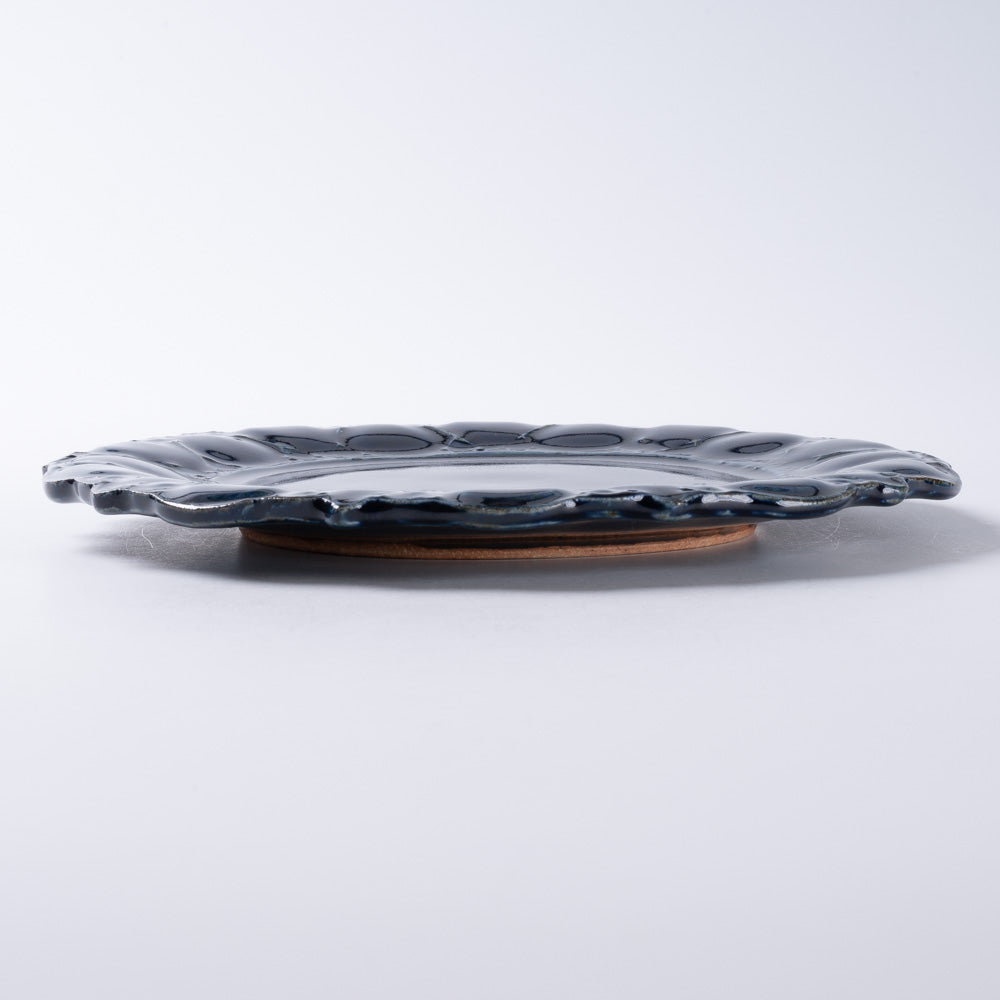 ルリアメ工房 レースカッティングリム ケーキ皿(ルリ) ルリアメ工房 陶磁器作家もの