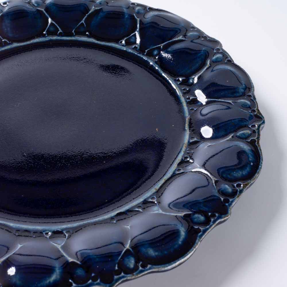 ルリアメ工房 レースカッティングリム ケーキ皿(ルリ) ルリアメ工房 陶磁器作家もの