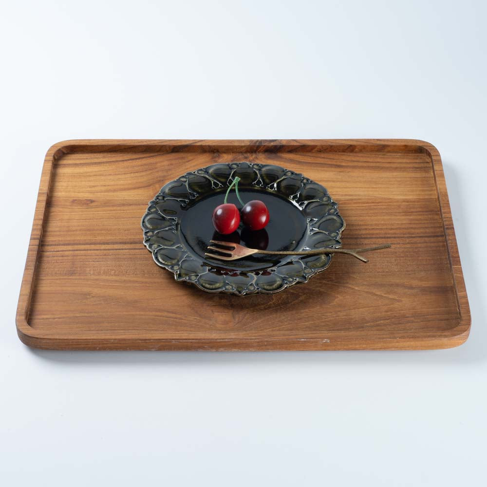 ルリアメ工房 レースカッティングリム ケーキ皿(オリーブ) ルリアメ工房 陶磁器作家もの