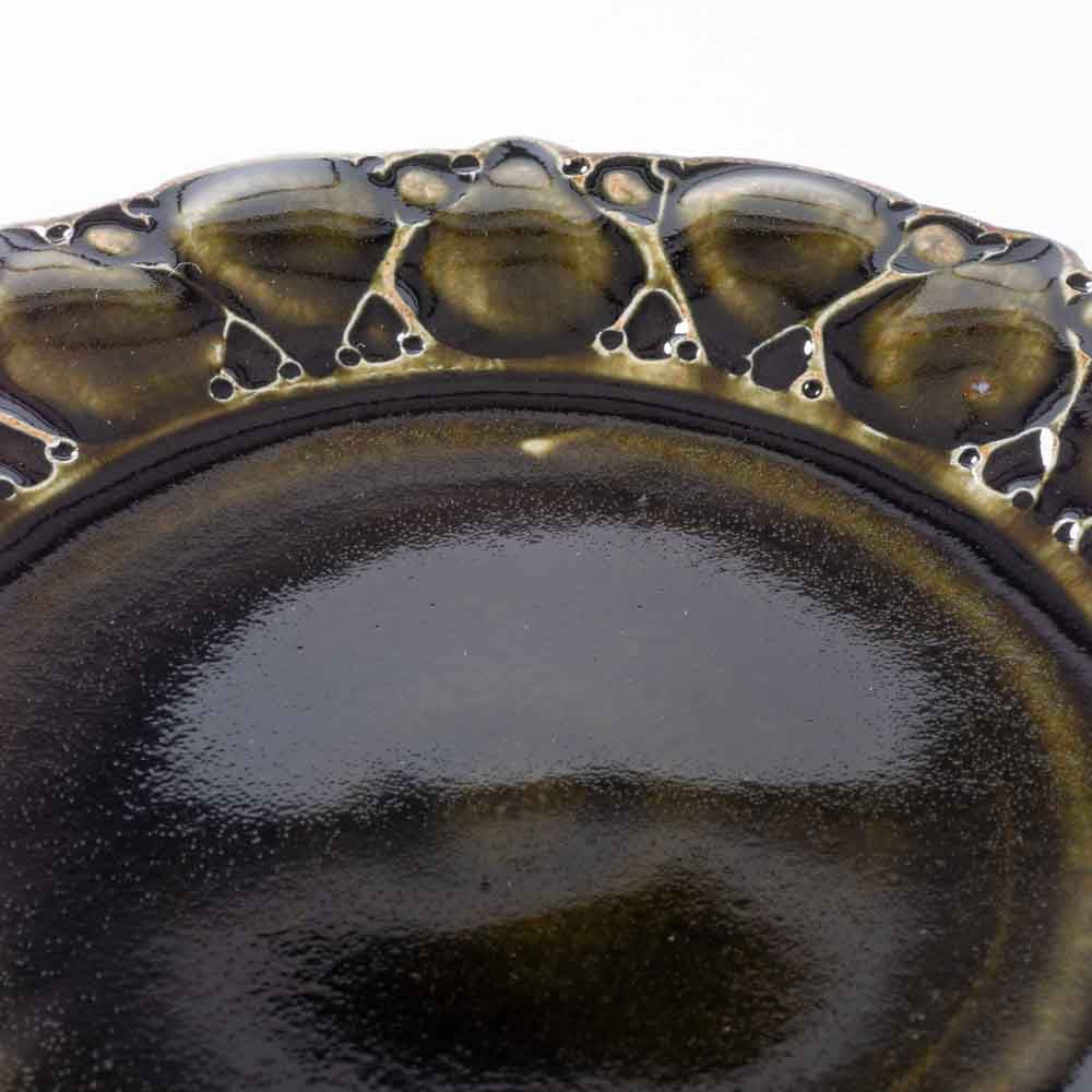 ルリアメ工房 レースカッティングリム ケーキ皿(オリーブ) ルリアメ工房 陶磁器作家もの