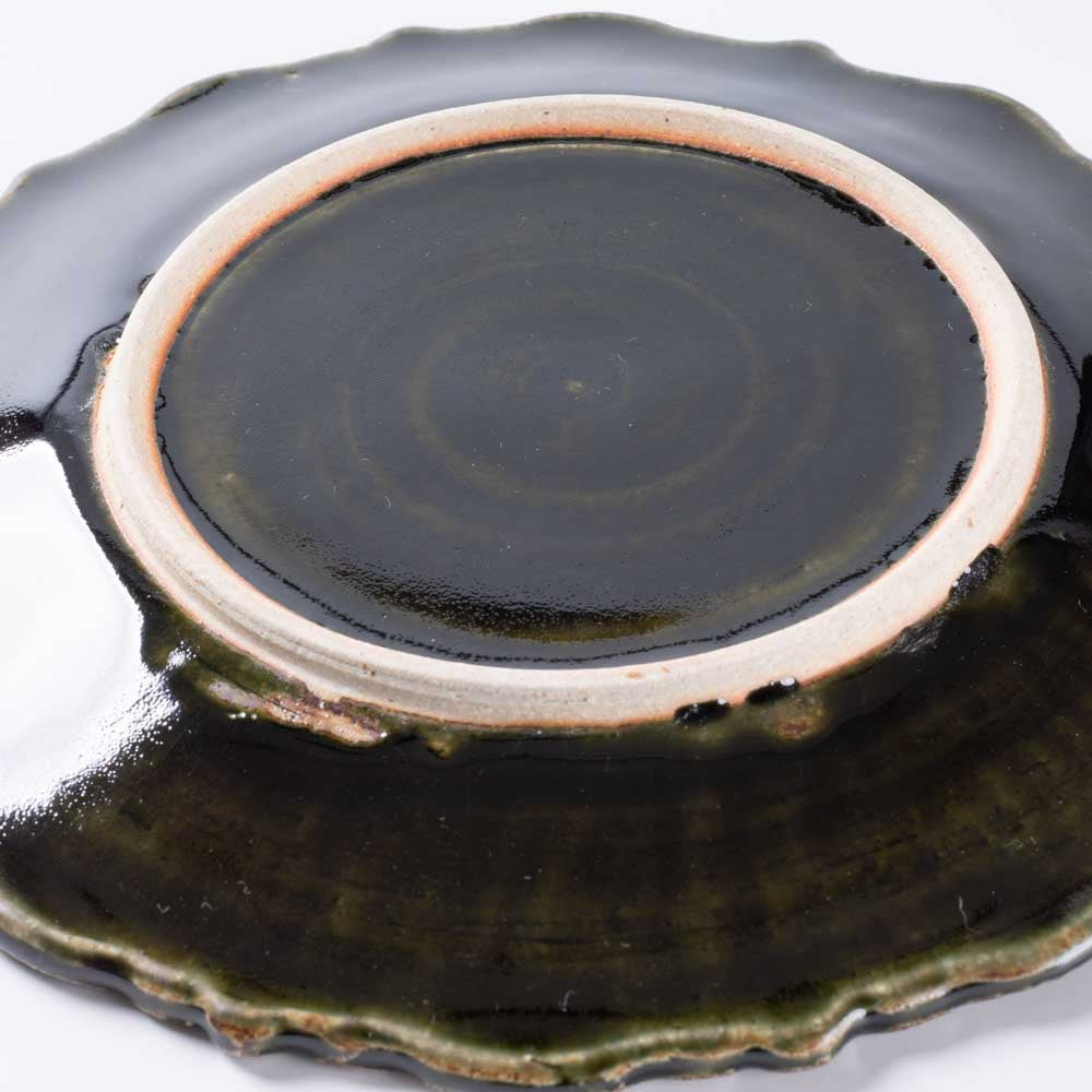 ルリアメ工房 レースカッティングリム ケーキ皿(オリーブ) ルリアメ工房 陶磁器作家もの