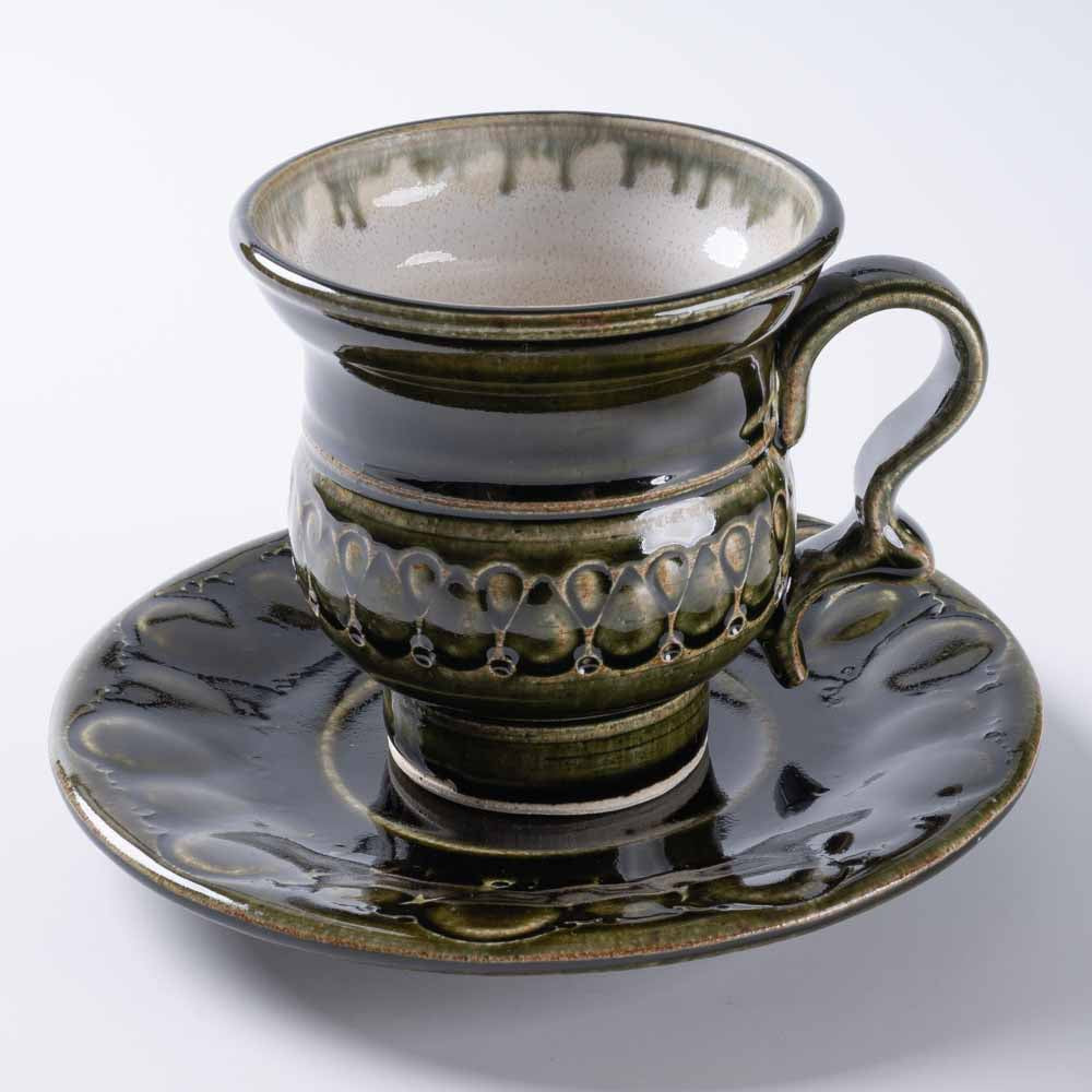 ルリアメ工房 カップ&ソーサ 鍵手(オリーブ ルリアメ工房 陶磁器作家もの