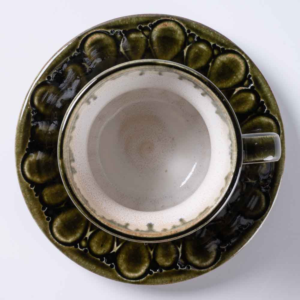 ルリアメ工房 カップ&ソーサ 鍵手(オリーブ ルリアメ工房 陶磁器作家もの