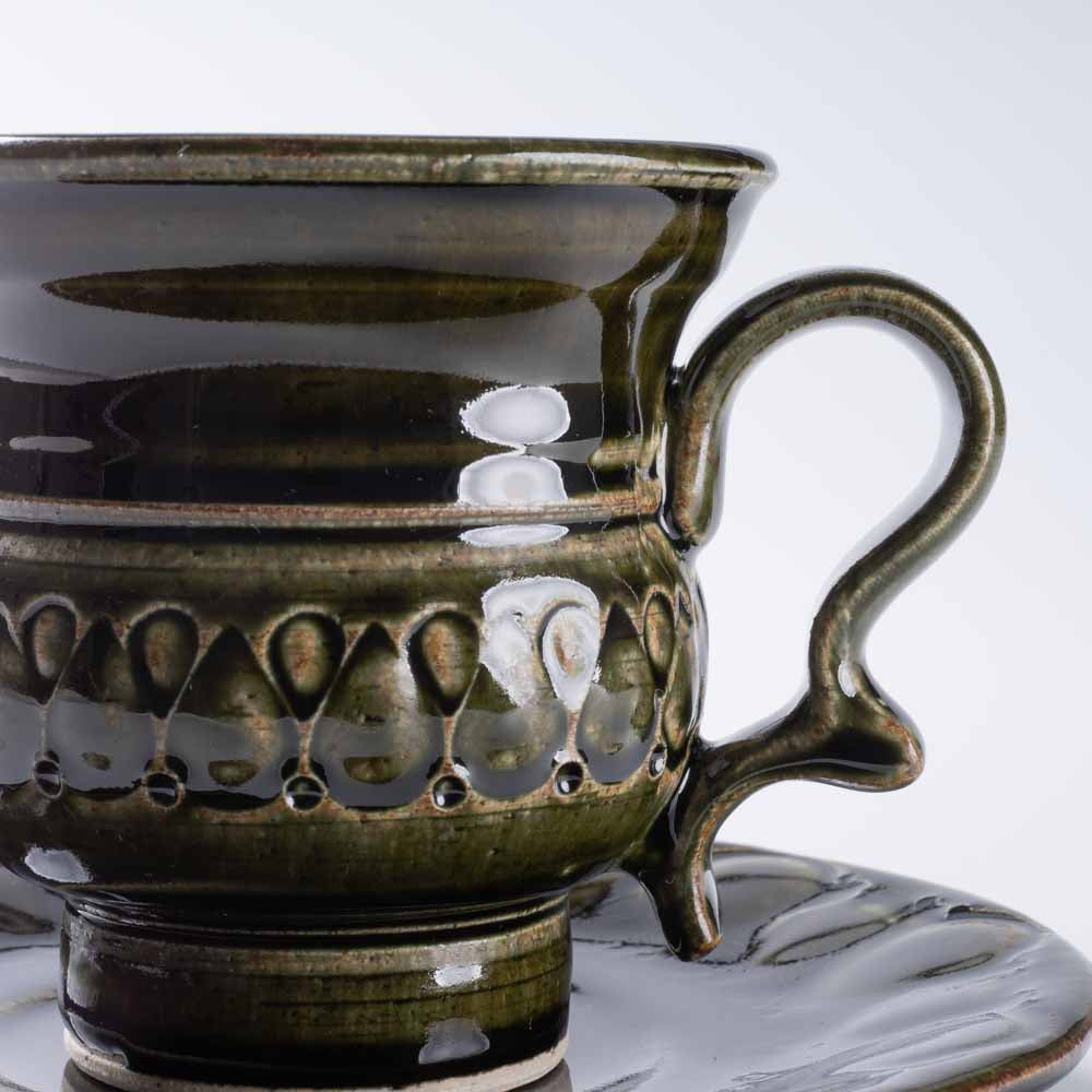 ルリアメ工房 カップ&ソーサ 鍵手(オリーブ ルリアメ工房 陶磁器作家もの