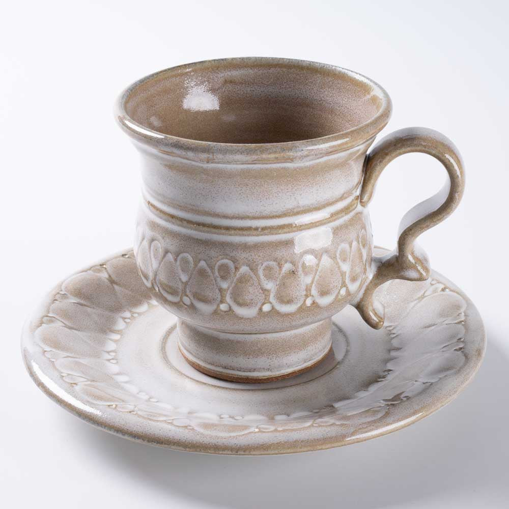 ルリアメ工房 カップ&ソーサ 鍵手(うのふ白) ルリアメ工房 陶磁器作家もの