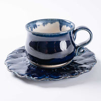 ルリアメ工房 カップ&レースカッティングリムソーサ(ルリ) ルリアメ工房 陶磁器作家もの