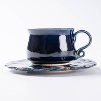 ルリアメ工房 カップ&レースカッティングリムソーサ(ルリ) ルリアメ工房 陶磁器作家もの