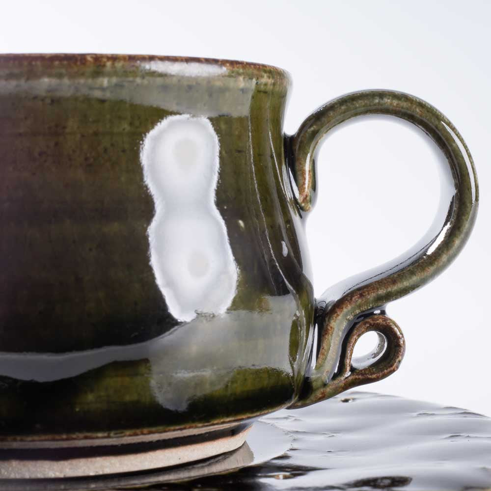 ルリアメ工房 カップ&レースカッティングリムソーサ(オリーブ) ルリアメ工房 陶磁器作家もの