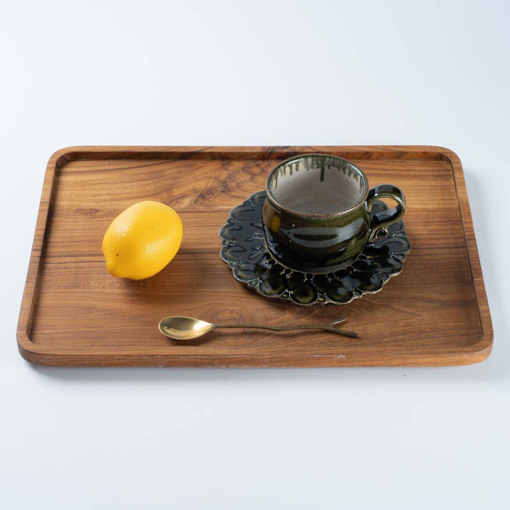 ルリアメ工房 カップ&レースカッティングリムソーサ(オリーブ) ルリアメ工房 陶磁器作家もの