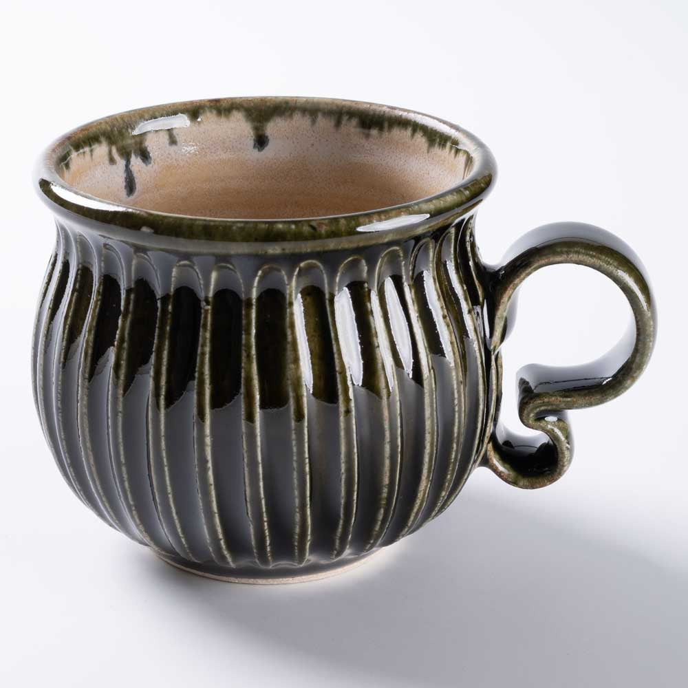 ルリアメ工房 しのぎマグ(オリーブ) ルリアメ工房 陶磁器作家もの