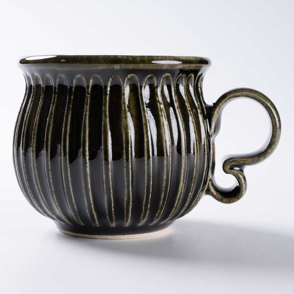 ルリアメ工房 しのぎマグ(オリーブ) ルリアメ工房 陶磁器作家もの