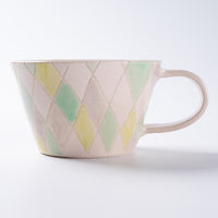 作家 森田みほ マグカップ(薄ピンクベース) エメラルドグリーン×紫 作家 森田みほ 陶磁器作家もの