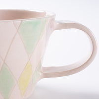 作家 森田みほ マグカップ(薄ピンクベース) エメラルドグリーン×紫 作家 森田みほ 陶磁器作家もの
