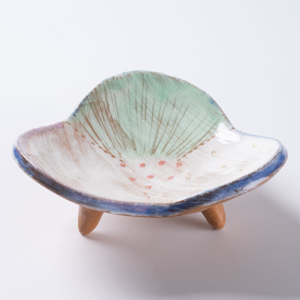 作家 森田みほ 花型足付き小皿 エメラルドグリーン 作家 森田みほ 陶磁器作家もの