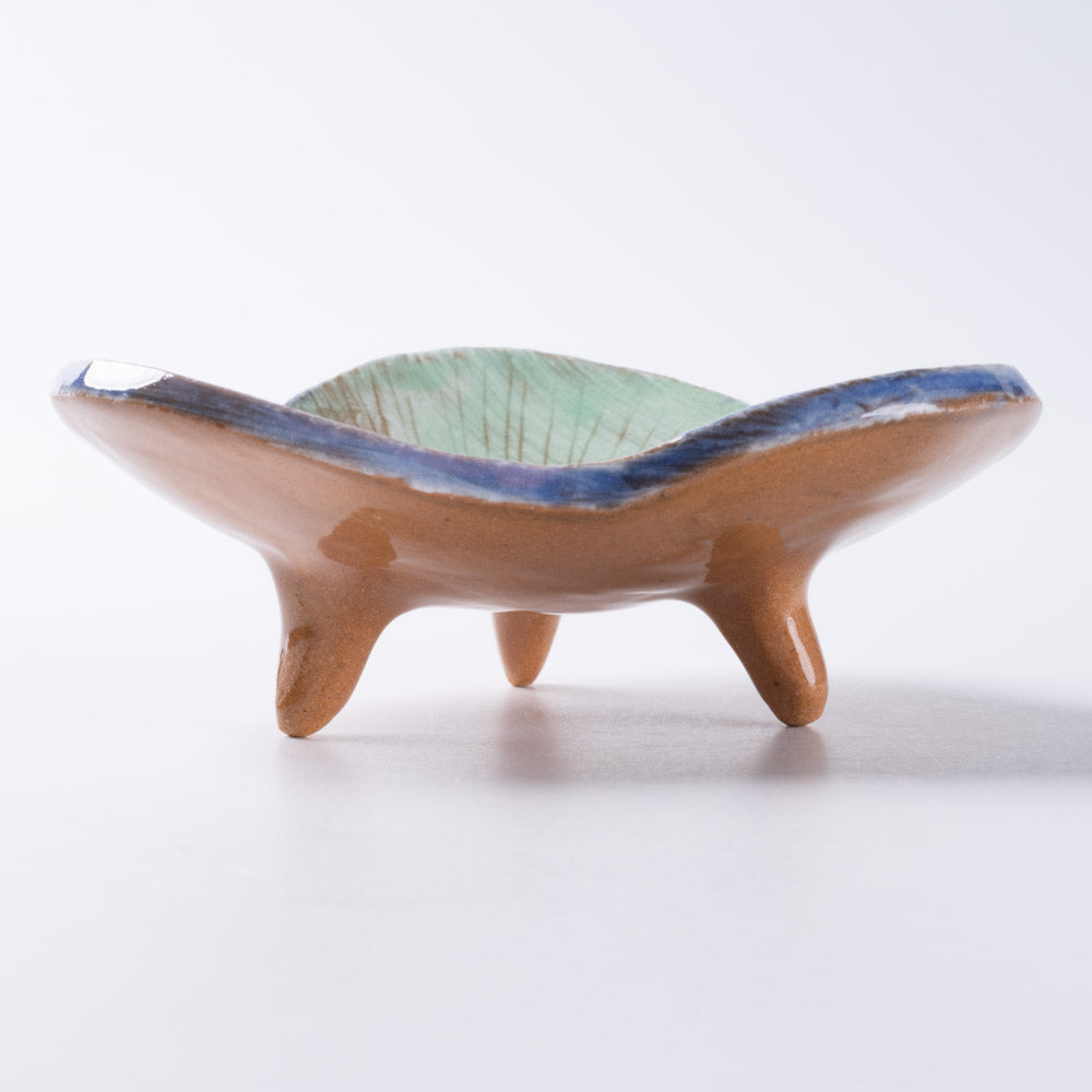 作家 森田みほ 花型足付き小皿 エメラルドグリーン 作家 森田みほ 陶磁器作家もの