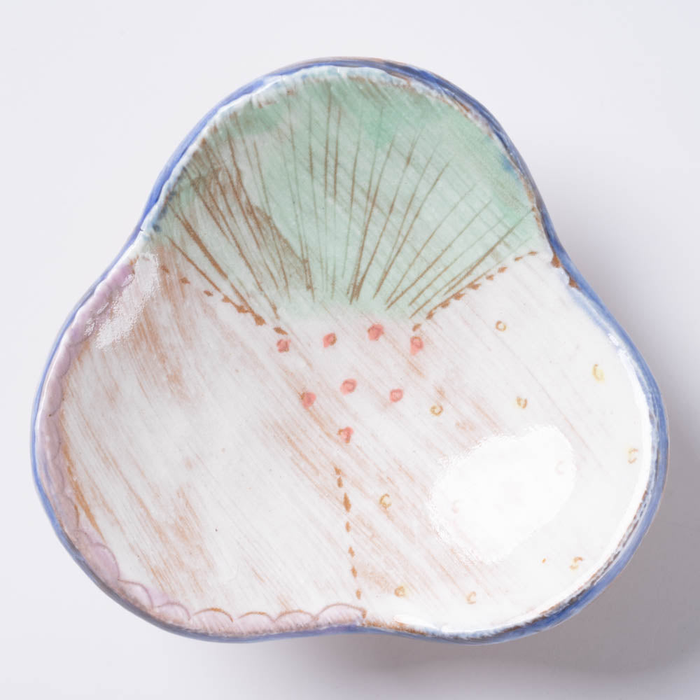 作家 森田みほ 花型足付き小皿 エメラルドグリーン 作家 森田みほ 陶磁器作家もの