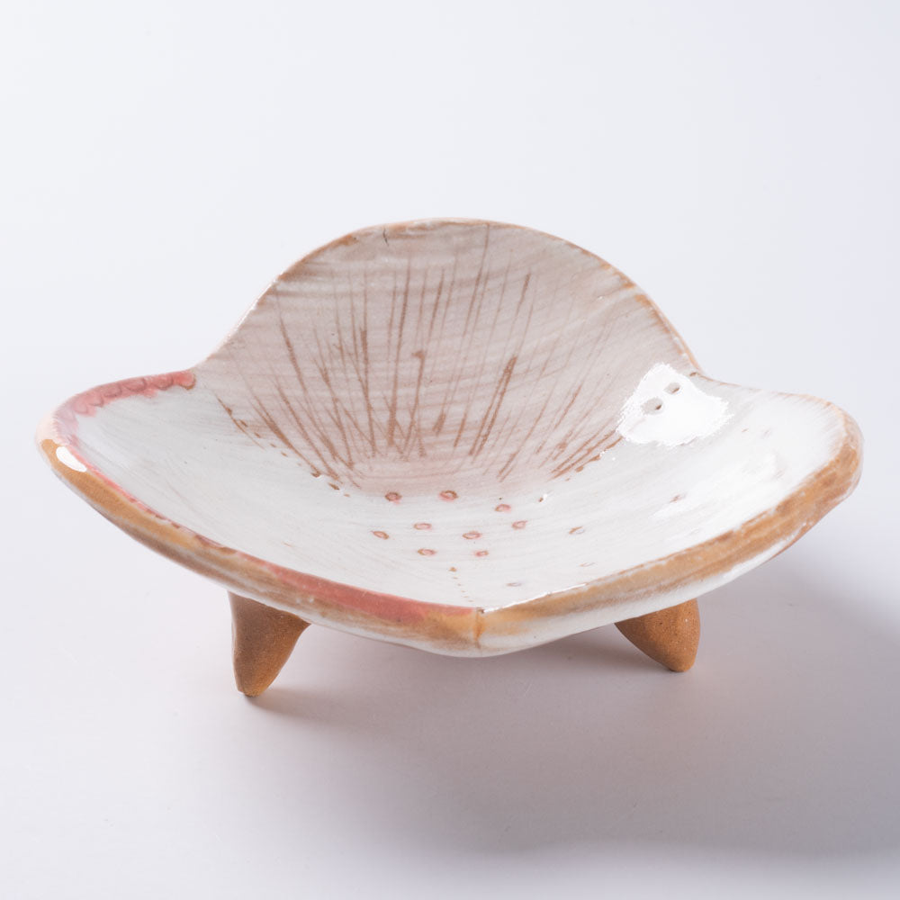 作家 森田みほ 花型足付き小皿 ピンク 作家 森田みほ 陶磁器作家もの