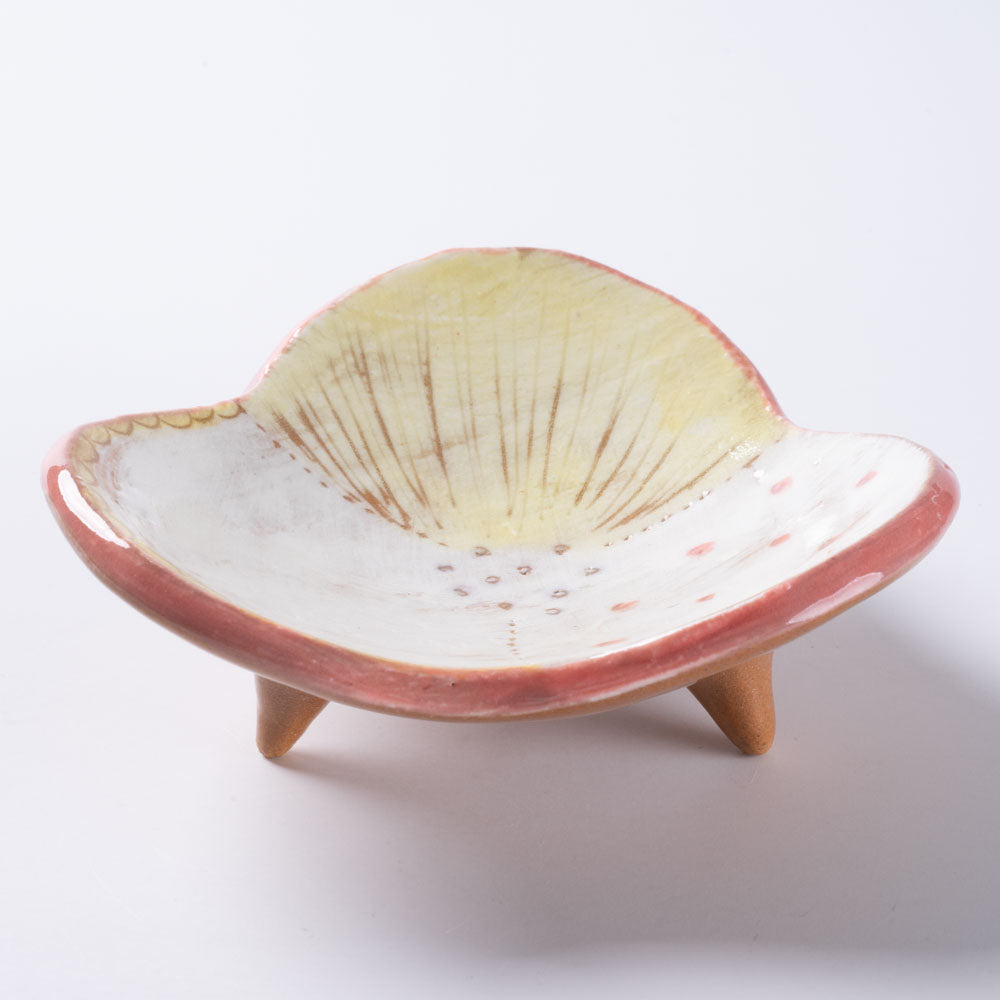作家 森田みほ 花型足付き小皿 イエロー 作家 森田みほ 陶磁器作家もの
