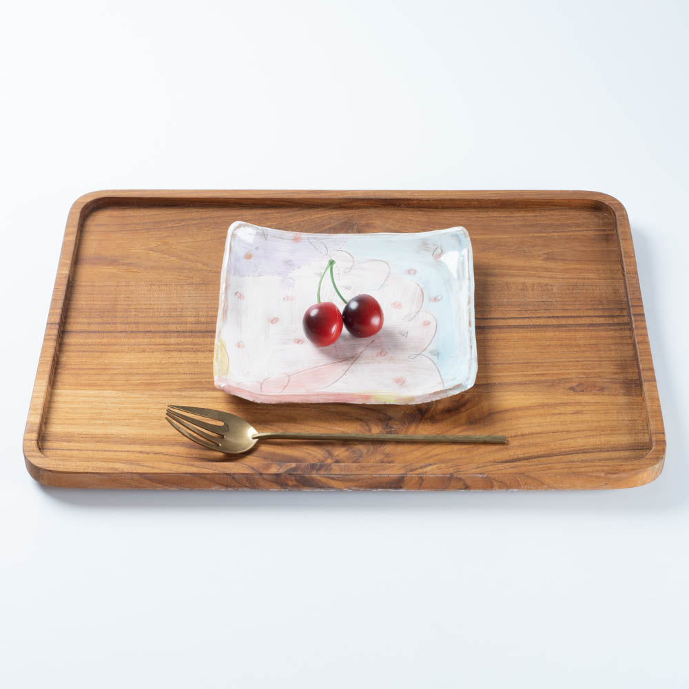 作家 森田みほ 四角皿 ピンク 作家 森田みほ 陶磁器作家もの