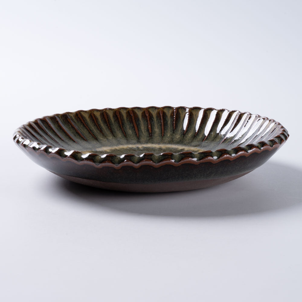 小代焼 小代本谷ちひろ窯 輪花皿 S 黒 小代焼 小代本谷ちひろ窯 小代焼