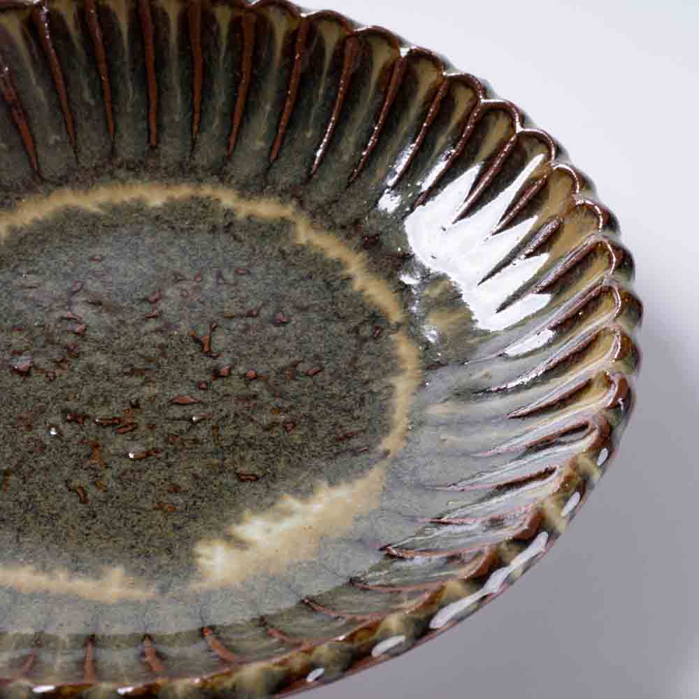 小代焼 小代本谷ちひろ窯 輪花皿 S 黒 小代焼 小代本谷ちひろ窯 小代焼