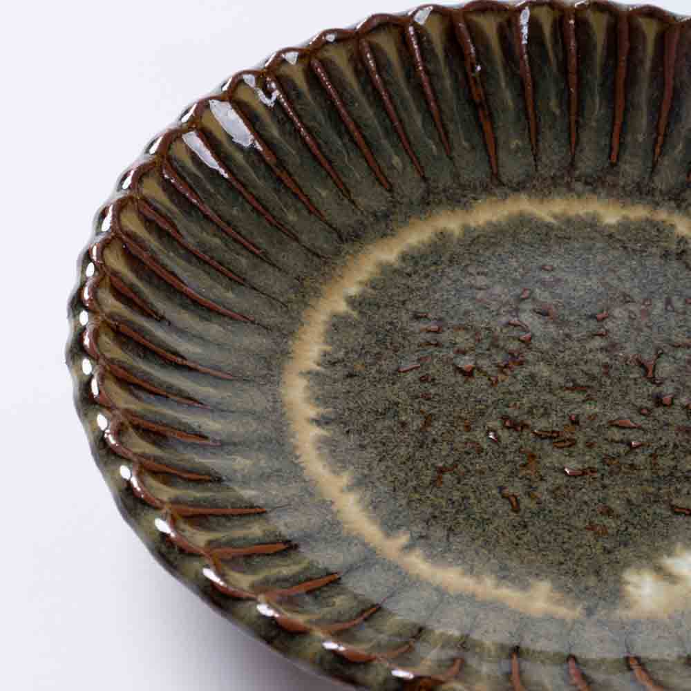 小代焼 小代本谷ちひろ窯 輪花皿 S 黒 小代焼 小代本谷ちひろ窯 小代焼