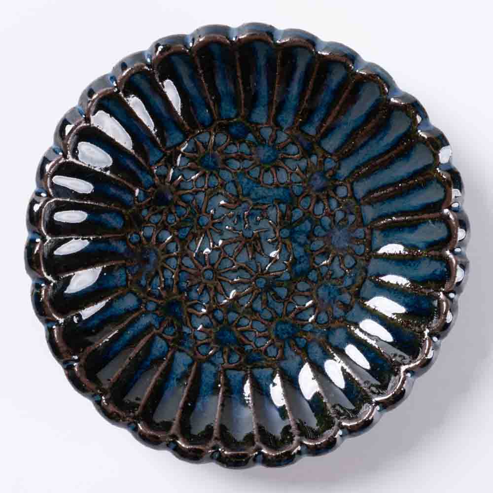 小代焼 小代本谷ちひろ窯 輪花皿 SS 青 小代焼 小代本谷ちひろ窯 小代焼