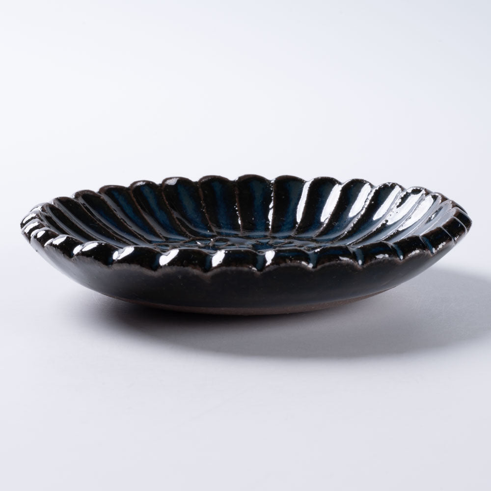 小代焼 小代本谷ちひろ窯 輪花皿 SS 青 小代焼 小代本谷ちひろ窯 小代焼