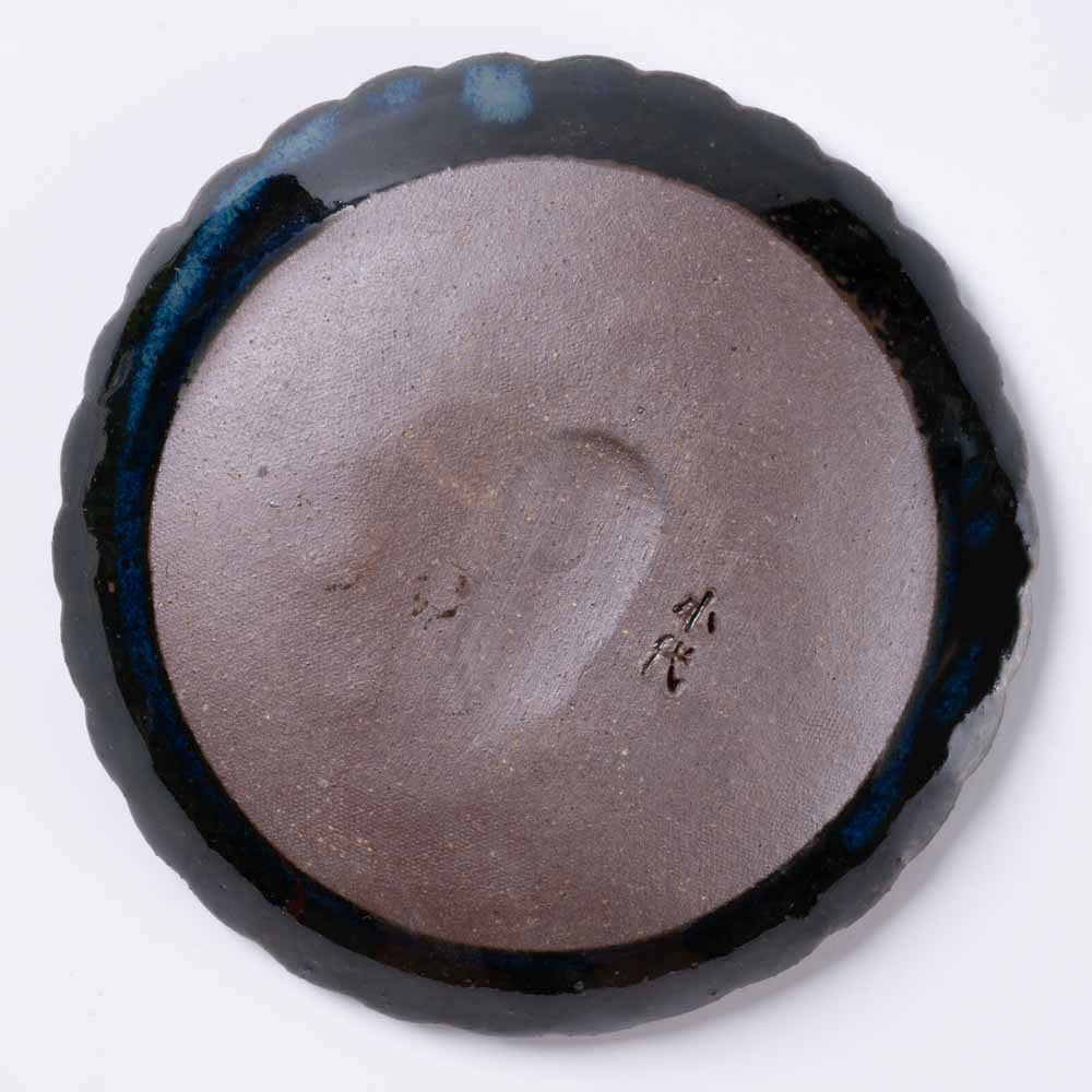 小代焼 小代本谷ちひろ窯 輪花皿 SS 青 小代焼 小代本谷ちひろ窯 小代焼
