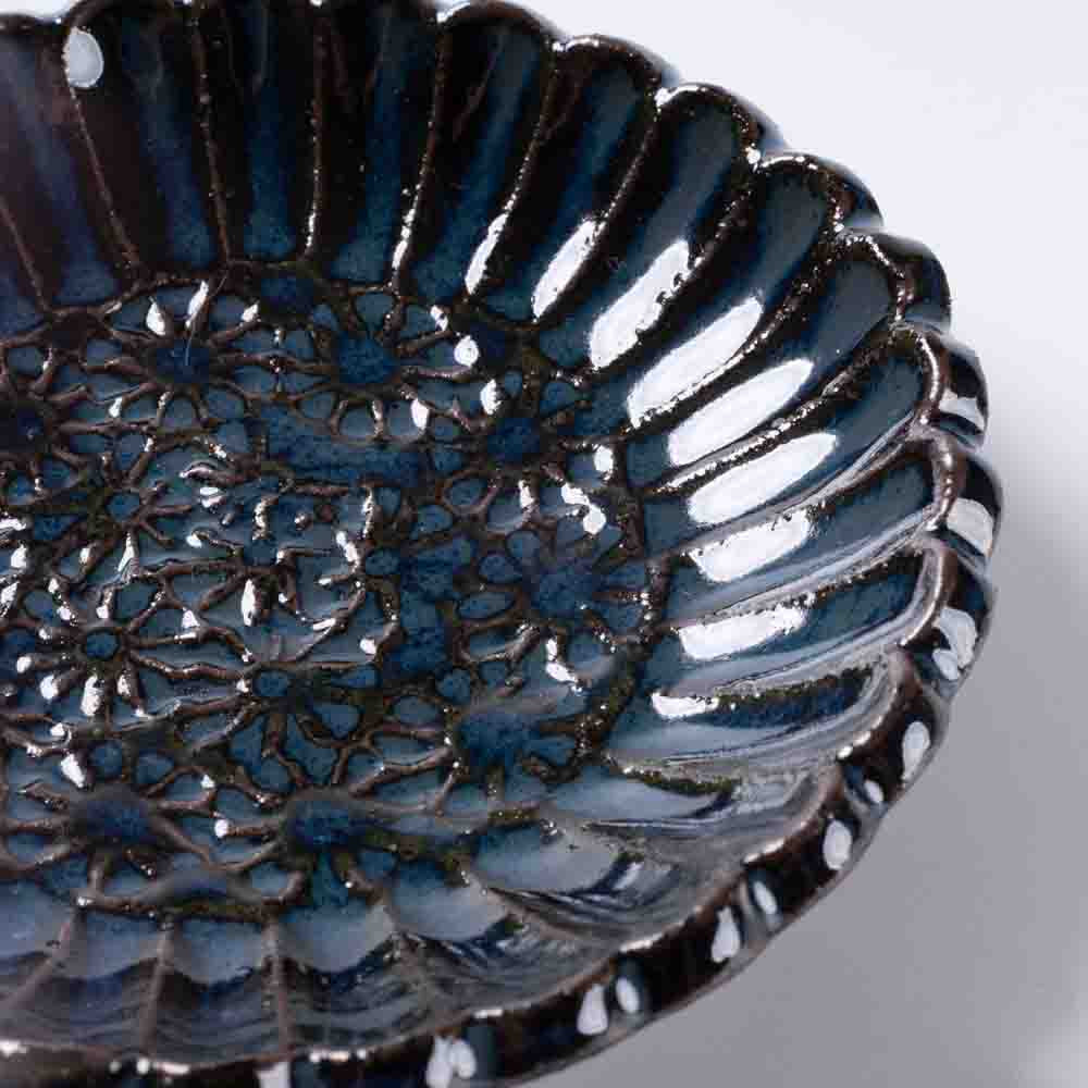 小代焼 小代本谷ちひろ窯 輪花皿 SS 青 小代焼 小代本谷ちひろ窯 小代焼