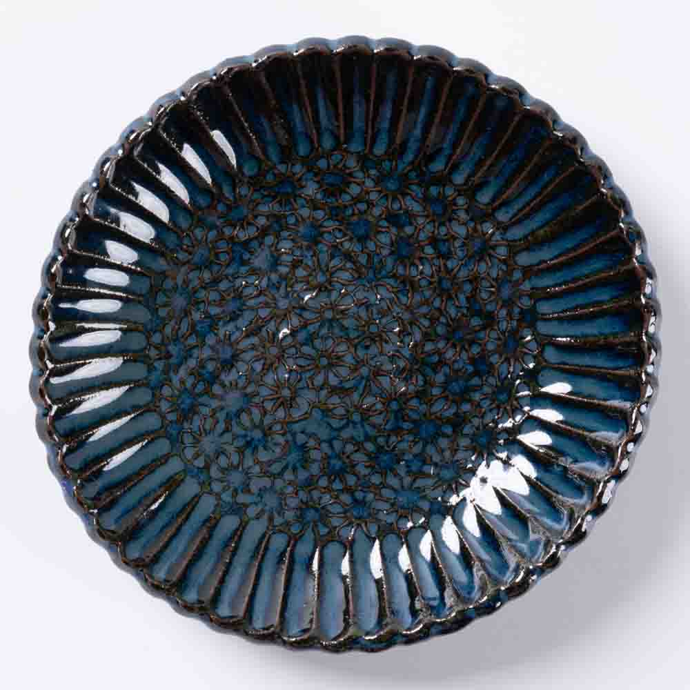 小代焼 小代本谷ちひろ窯 輪花皿 S 青 小代焼 小代本谷ちひろ窯 小代焼