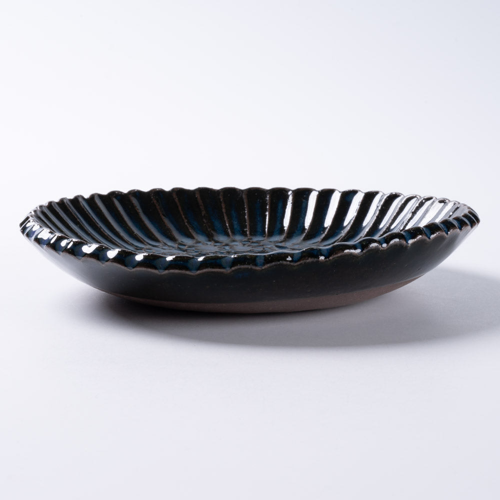 小代焼 小代本谷ちひろ窯 輪花皿 S 青 小代焼 小代本谷ちひろ窯 小代焼