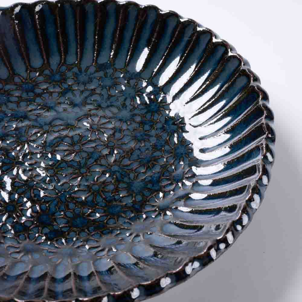 小代焼 小代本谷ちひろ窯 輪花皿 S 青 小代焼 小代本谷ちひろ窯 小代焼