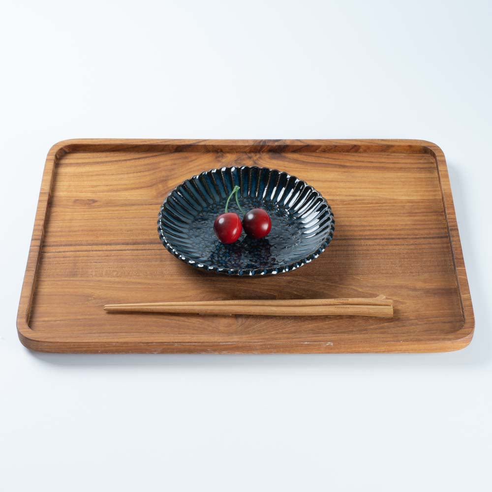 小代焼 小代本谷ちひろ窯 輪花皿 S 青 小代焼 小代本谷ちひろ窯 小代焼