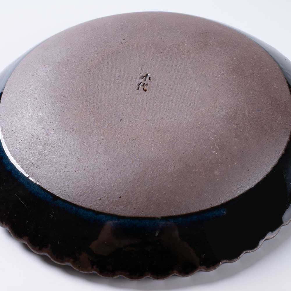 小代焼 小代本谷ちひろ窯 輪花皿 S 青 小代焼 小代本谷ちひろ窯 小代焼