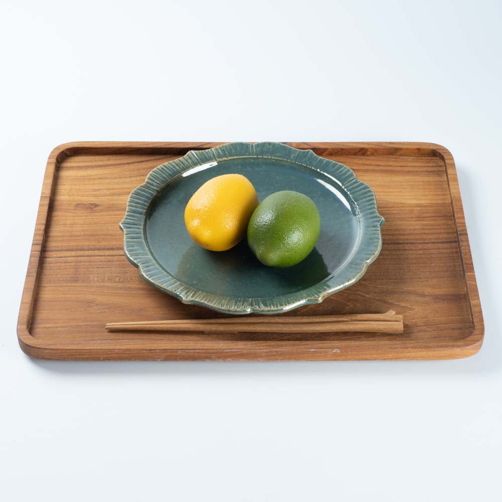 小代焼 小代本谷ちひろ窯 リム緑釉皿 中 小代焼 小代本谷ちひろ窯 小代焼