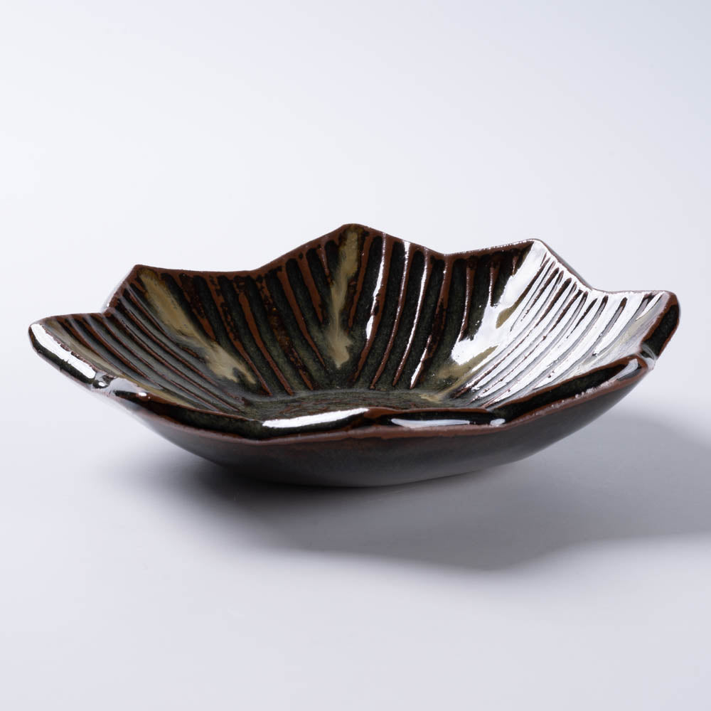 小代焼 小代本谷ちひろ窯 しのぎ八角鉢 黒 小代焼 小代本谷ちひろ窯 小代焼